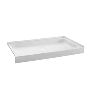 30 in. L x 60 in. W Alcove Threshold Shower Pan Base with center drain in white