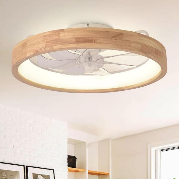 20 in. Low Profile Wood Flush Mount Ceiling Fans with Remote Control, 3000-6000K Dimmable LED 6 Speeds Reversible