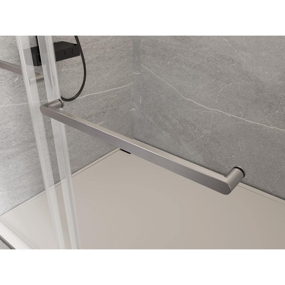60'' Frameless Clear Glass Sliding Shower Door with Brushed Nickel Frame