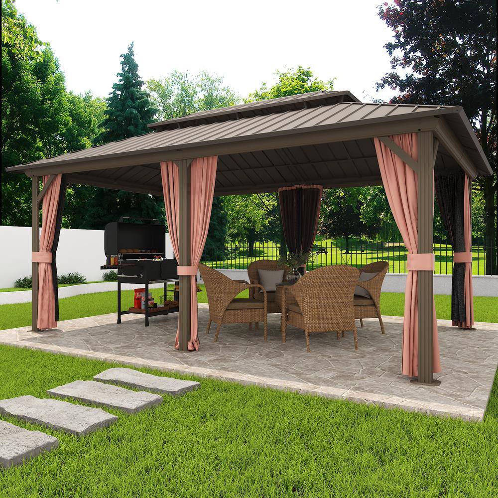 EAGLE PEAK 12x18 Brown Aluminum Frame Gazebo with Double Roof