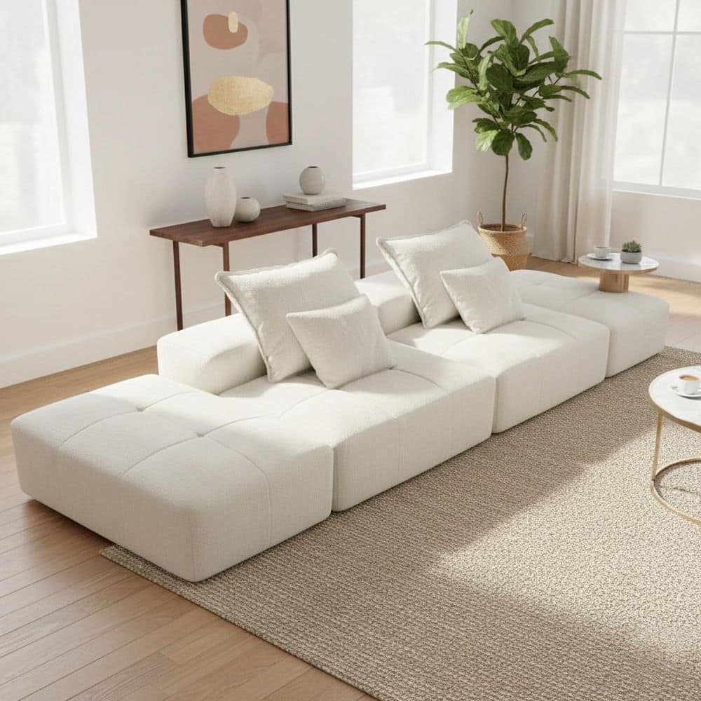 DNLM 141.7 in. 4-Seat Modular Chenille Tufted Sectional Sofa with DIY Layout and Luxe Shine Finish in. Ivory White price history on PriceWatchPro
