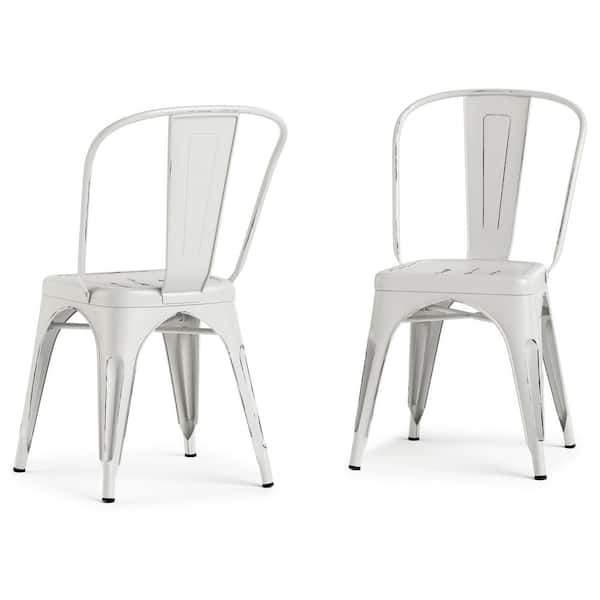 Simpli Home Fletcher Distressed White Metal Dining Side Chair (Set of 2)
