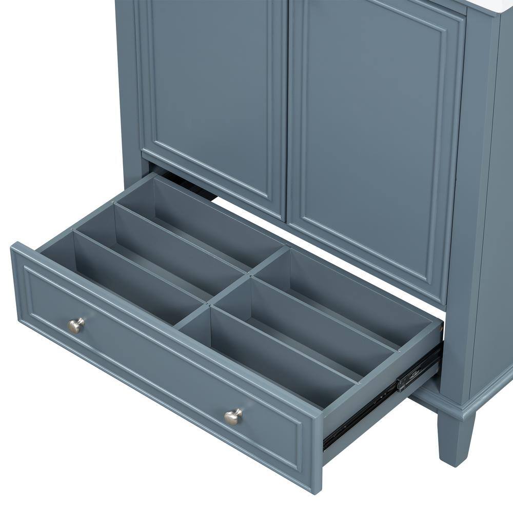 30" Blue Solid Wood Freestanding Bathroom Vanity Base