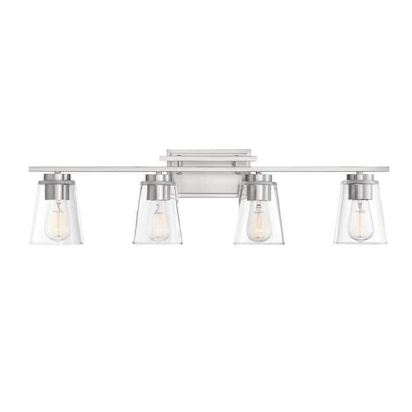 Savoy House Calhoun 32 in. W x 8.75 in. H 4-Light Satin Nickel Bathroom ...