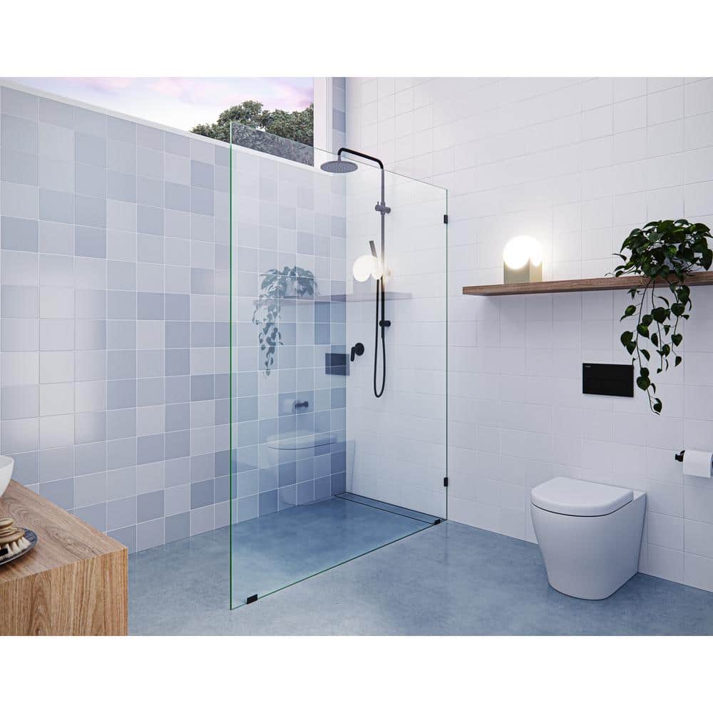 Vela 55" x 78" Frameless Glass Shower Panel with Matte Black Hardware
