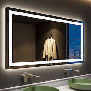 55 in. W x 30 in. H Large Rectangular Frameless Double LED Lights Anti-Fog Wall Bathroom Vanity Mirror in Tempered Glass