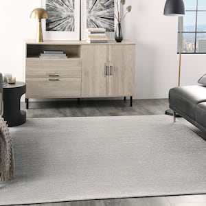 Essentials 5 ft. x 5 ft. Silver Gray Square Solid Contemporary Indoor/Outdoor Patio Area Rug