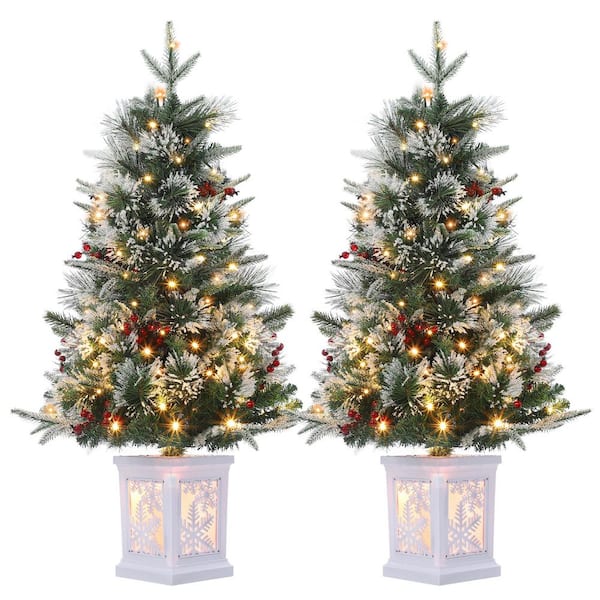 3 FT Pre-Lit Christmas Tree with Snowflake Base, Artificial Christmas Trees with 78 Led Lights for Home Decor, 2 PCS