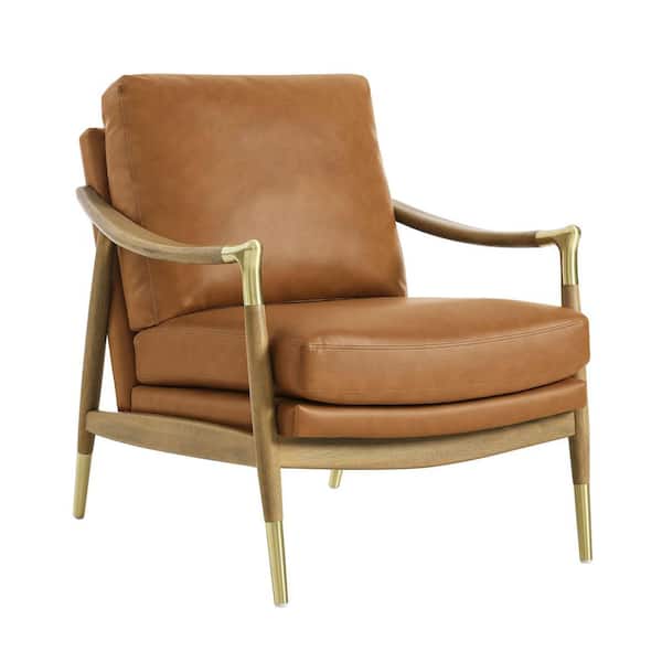 MODWAY Langford Vegan Leather Accent Armchair in Tan Walnut EEI