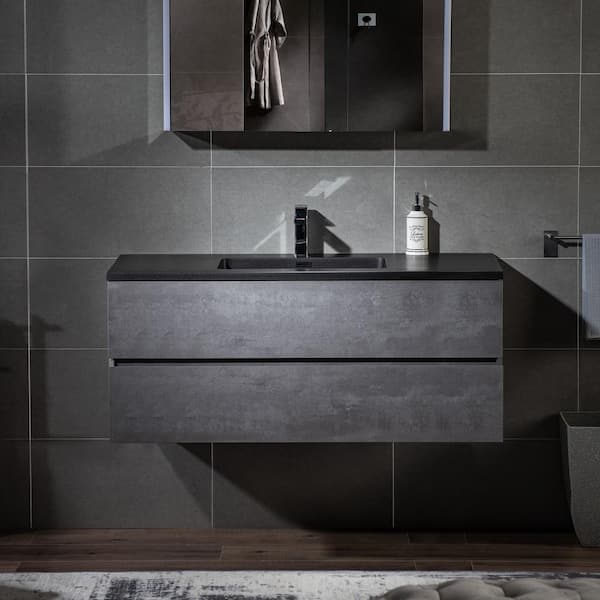 WOODBRIDGE CA 47.25 in. W x 18.88 in. D x 20.63 in. H Single Sink Floating Bath Vanity in Gray with Black Quartz Top