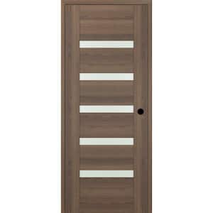 Vona 07-04 DIY-Friendly 32 in. x 80 in. Left-Hand Frosted Glass Pecan Nutwood Wood Composite Single Swing Interior Door