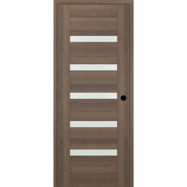 Vona 07-04 DIY-Friendly 32 in. x 80 in. Left-Hand Frosted Glass Pecan Nutwood Wood Composite Single Swing Interior Door