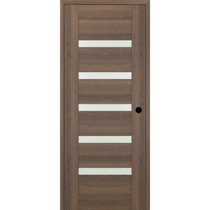 Vona 07-04 28 in. x 84 in. Left-Hand Frosted Glass Pecan Nutwood Wood Composite Single Swing Interior Door