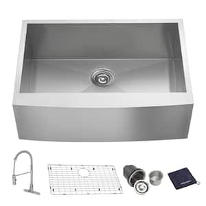 16-Gauge Stainless Steel 30 in. Single Bowl Zero Radius Farmhouse Apron Kitchen Sink with Faucet