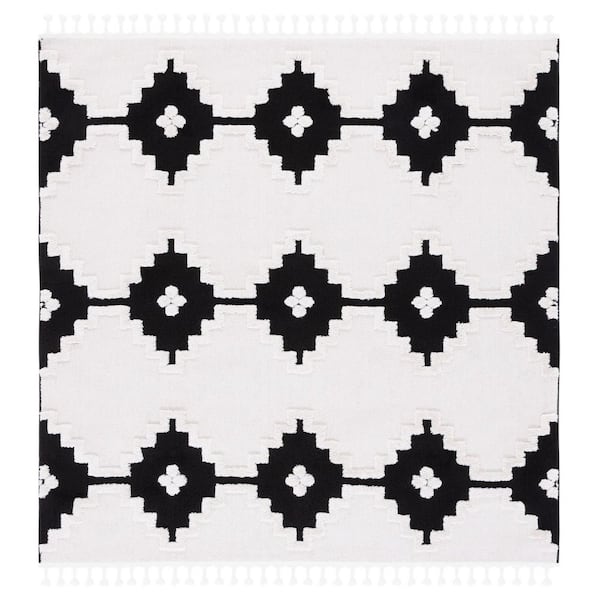 Marrakesh 7 ft. x 7 ft. Ivory/Anthracite Geometric Diamond High-Low Square Area Rug