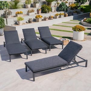 Jameson Black 4-Piece Metal Outdoor Chaise Lounge with Dark Grey Cushions