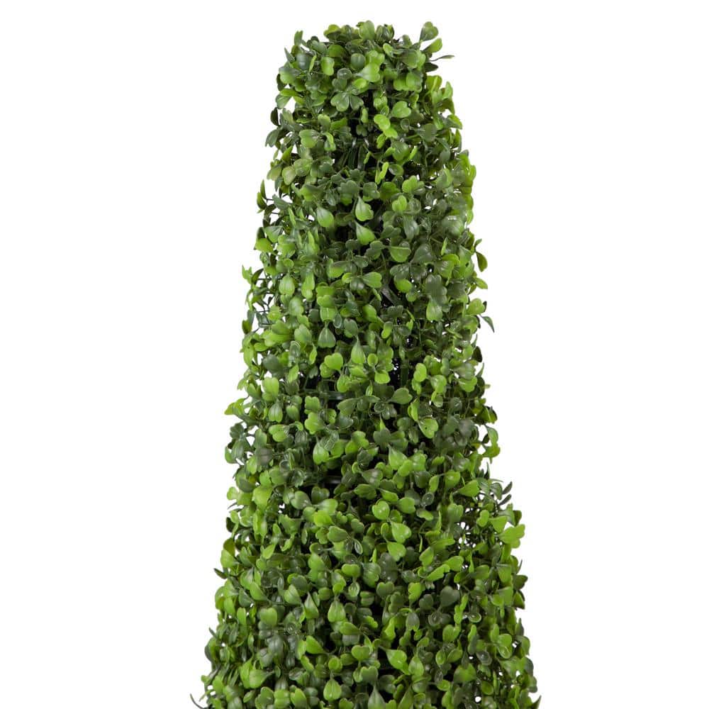 45" Two Tone Green Plastic Boxwood Topiary in Black Pot