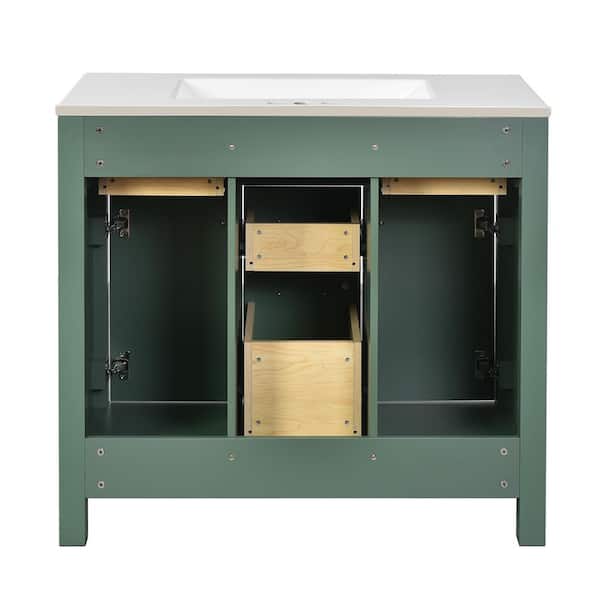 FAMYYT 36 in. Single Sink Freestanding Green Solid Wood