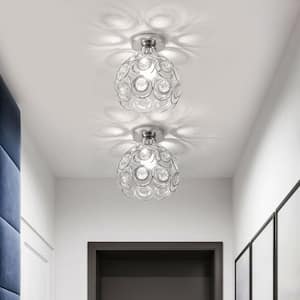 1-Light Chrome Crystal Semi Flush Mount Ceiling Light Fixture for Foyer Entryway Kitchen Bedroom Dining Room (2-Pack)