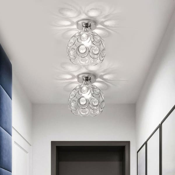 1-Light Chrome Crystal Semi Flush Mount Ceiling Light Fixture for Foyer Entryway Kitchen Bedroom Dining Room (2-Pack)