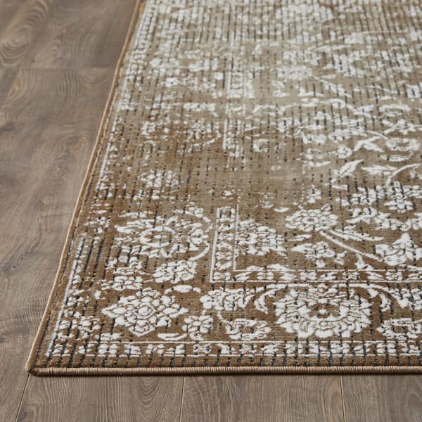 Aysal Alazah Beige 6 ft. 7 in. x 9 ft. 2 in. Geometric Polypropylene Indoor Area Rug