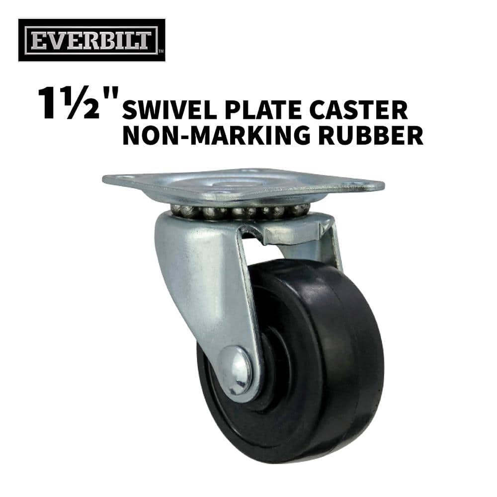 Everbilt 1-1/2 in. Black Soft Rubber and Steel Swivel Plate Caster 