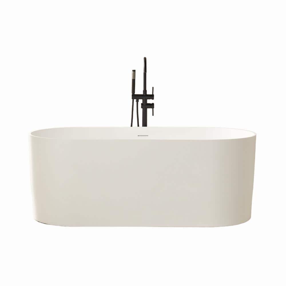 67" Glossy White Stone Resin Freestanding Soaking Bathtub
