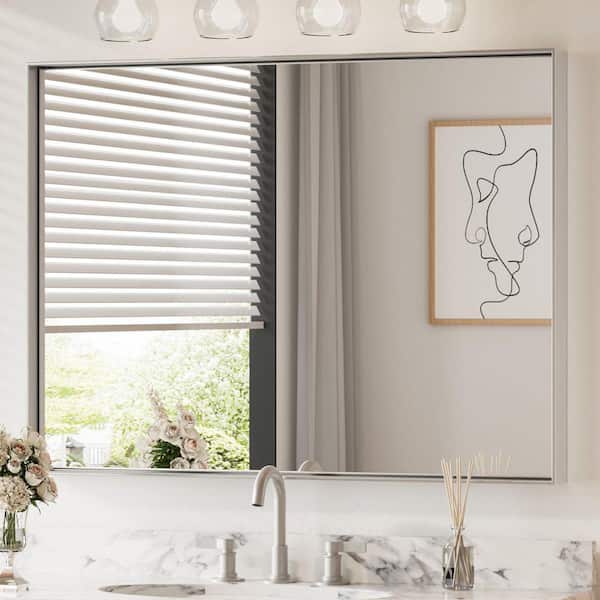 KeonJinn 55 in. W x 36 in. H Framed Brushed Silver Mirrors for