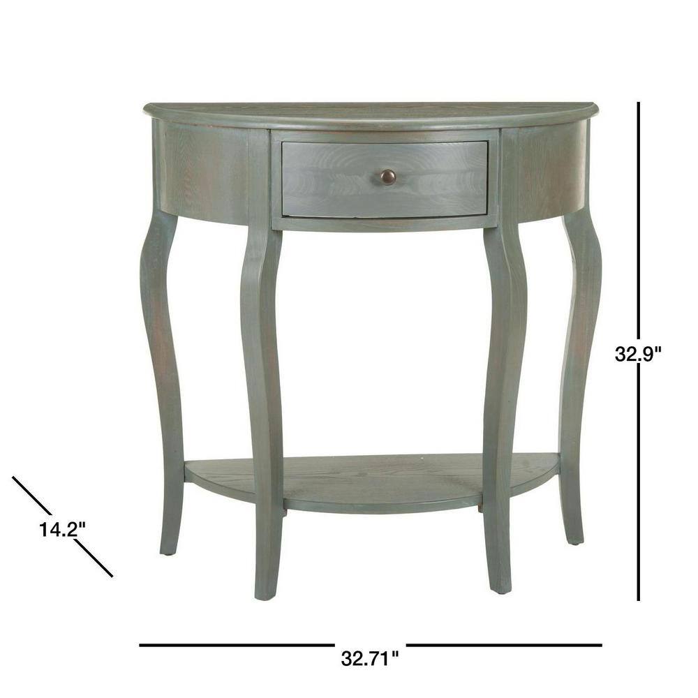 Gray Pine Wood Demilune Console Table with Storage