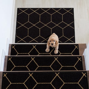 Hexagon Black 8.5 in. x 26 in. Nylon Stair Tread Cover (1 Piece)