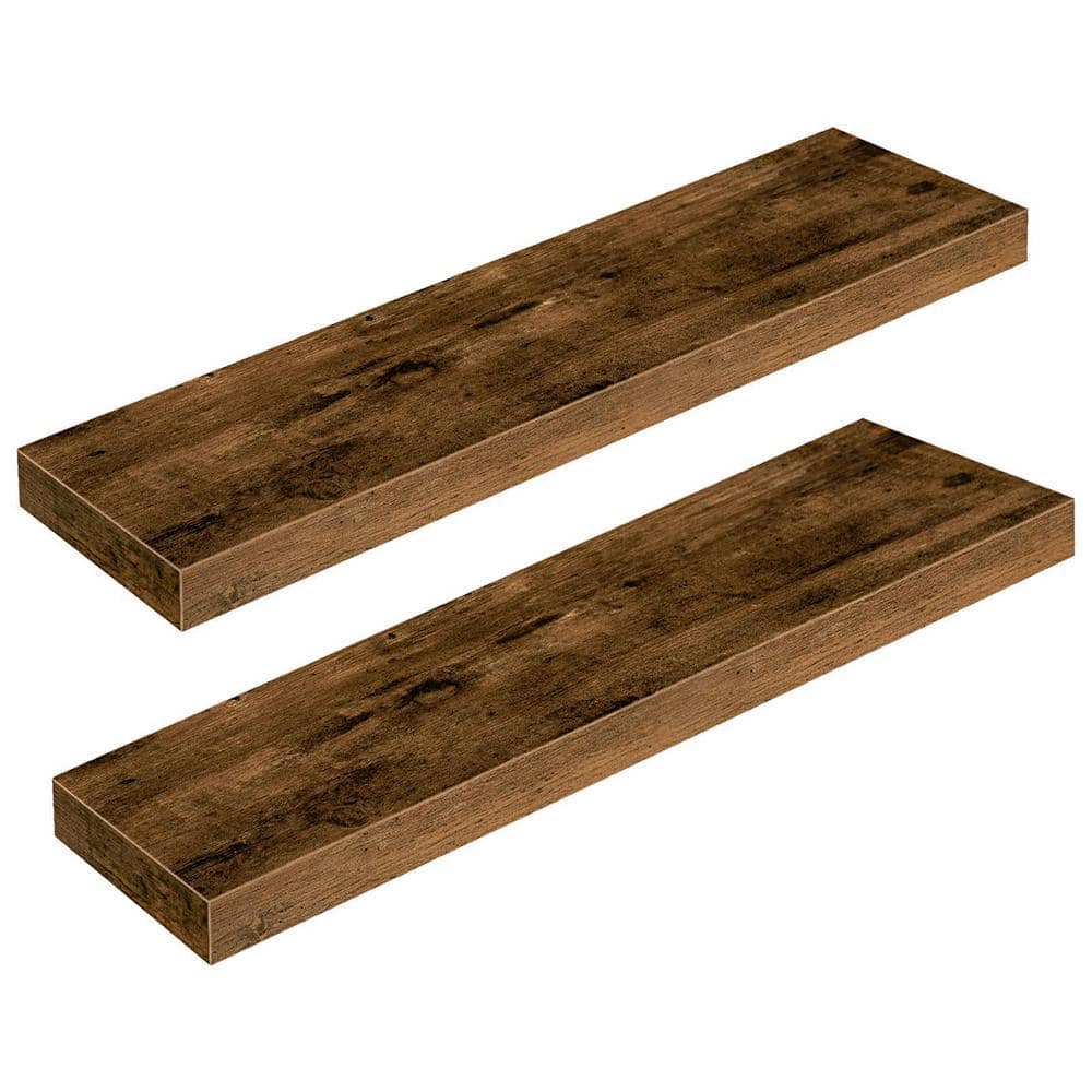 31.5 in. W x 8 in. D Rustic Brown Decorative Wall Shelf Set of 2