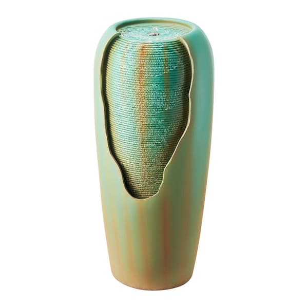 Outdoor Water Fountain, 30.71 in. Height Electric Resin Waterfall, 1-Tier Fountain with LED Light and Pump for Garden