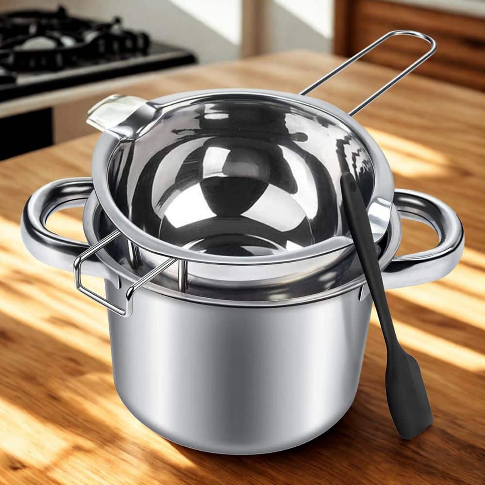 Double Boiler Pot Set, 600ml Chocolate Melting Pot with 1.5 qt. Stainless Steel Pot, Includes Silicone Spatula