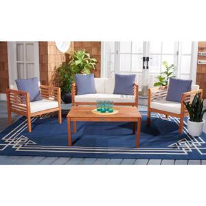 SAFAVIEH Alda Black 4-Piece Wood Patio Conversation Set with Beige ...