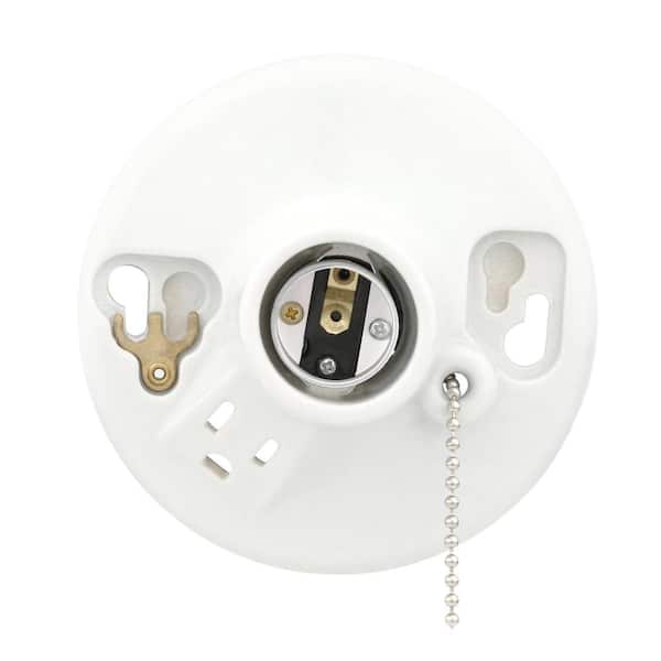 Leviton - Glazed Porcelain Lamp Holder with Pull Chain and Outlet 9726-C