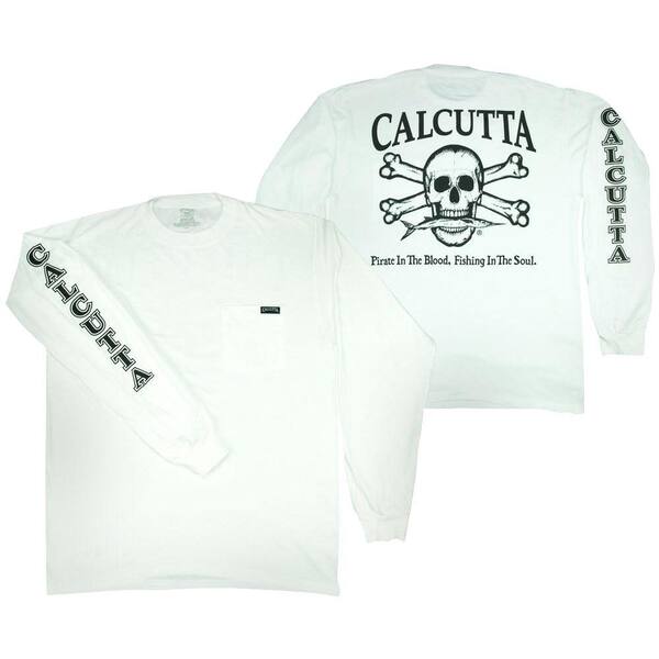 Calcutta Adult Medium Original Logo Long Sleeved Front Pocket T-Shirt in White