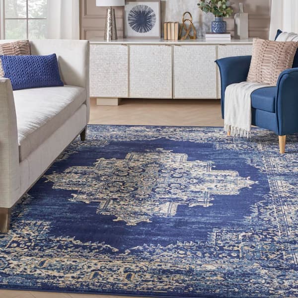 Grafix Navy Blue 9 ft. x 12 ft. Persian Medallion Transitional Area Rug