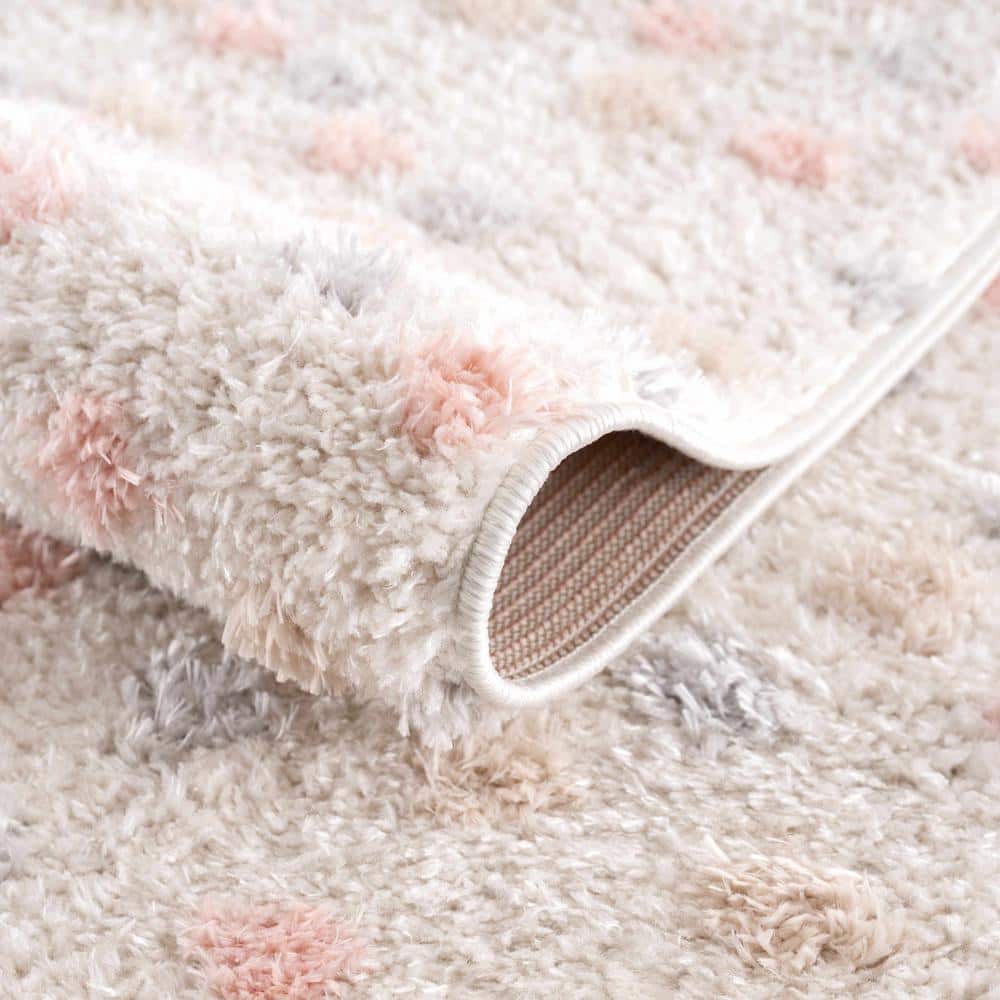 Light Blue and Pink Plush Shag Polyester Rectangular Area Rug