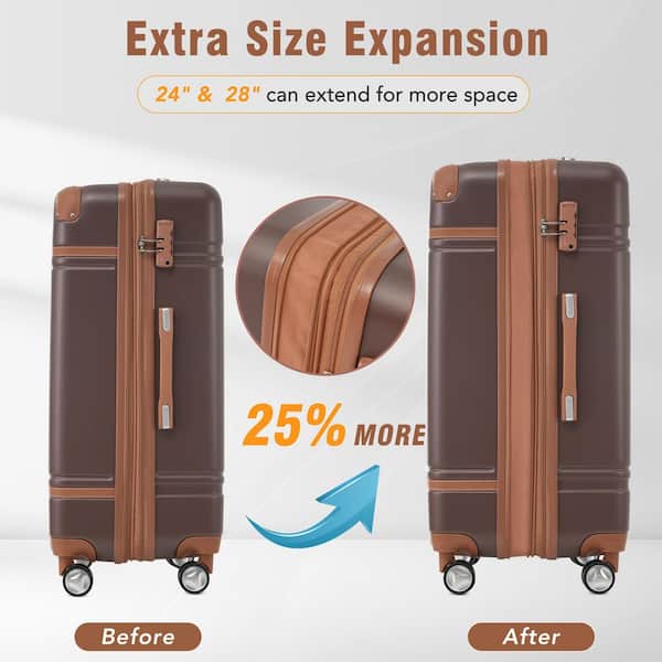 Merax 3 Bags 3-Piece Brown Expandable ABS Hardshell Spinner 20 in