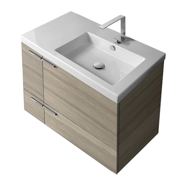Nameeks New Space 31 in. W x 17.7 in. D x 23.8 in. H Bathroom Vanity in Larch Canapa with Ceramic Vanity Top and Basin in White