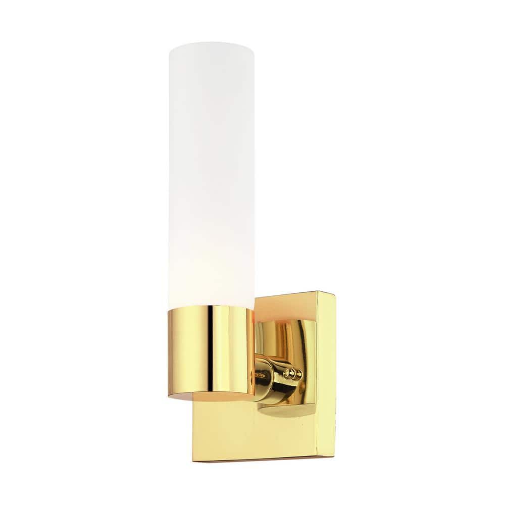 Polished Brass and Opal Glass Wall Sconce
