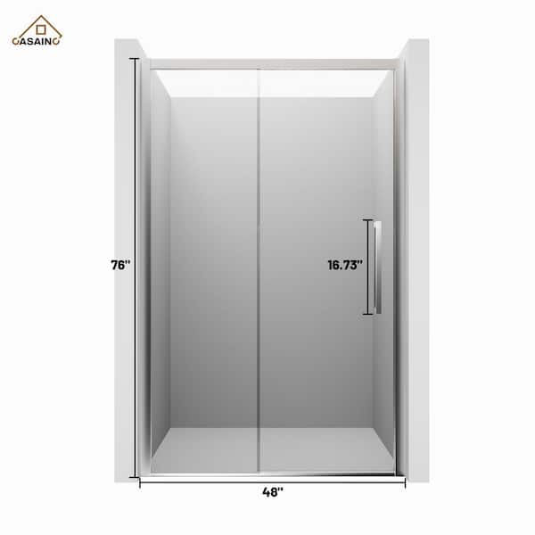 48 in. W x 76 in. H Sliding Framed Soft-closing Shower Door in Chrome Finish with Tempered Clear Glass