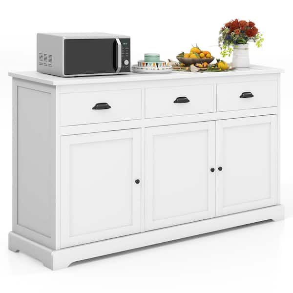 Gymax 3 Drawers White Wooden 53.5 in. Sideboard Buffet Table Storage Console Cabinet Entryway Cupboard