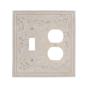 Faux Stone 2 Gang 1-Toggle and 1-Duplex Resin Wall Plate - Almond