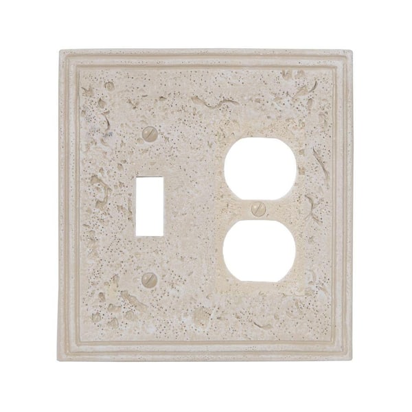 AMERELLE Faux Stone 2 Gang 1-Toggle and 1-Duplex Resin Wall Plate - Almond
