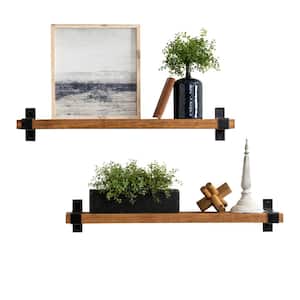 Industrial Wrap 36 in. W x 6 in. D Light Brown Pine Wood Set of 2-Decorative Wall Shelf with Brackets