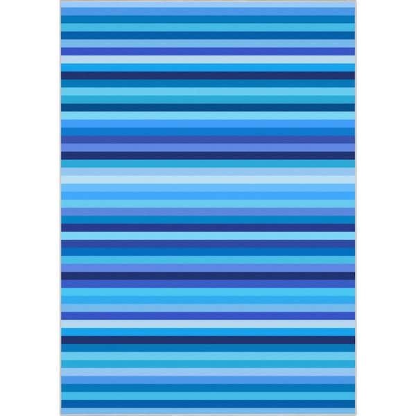 Crayola Stripe Blue 6 ft. 7 in. x 9 ft. 3 in. Area Rug