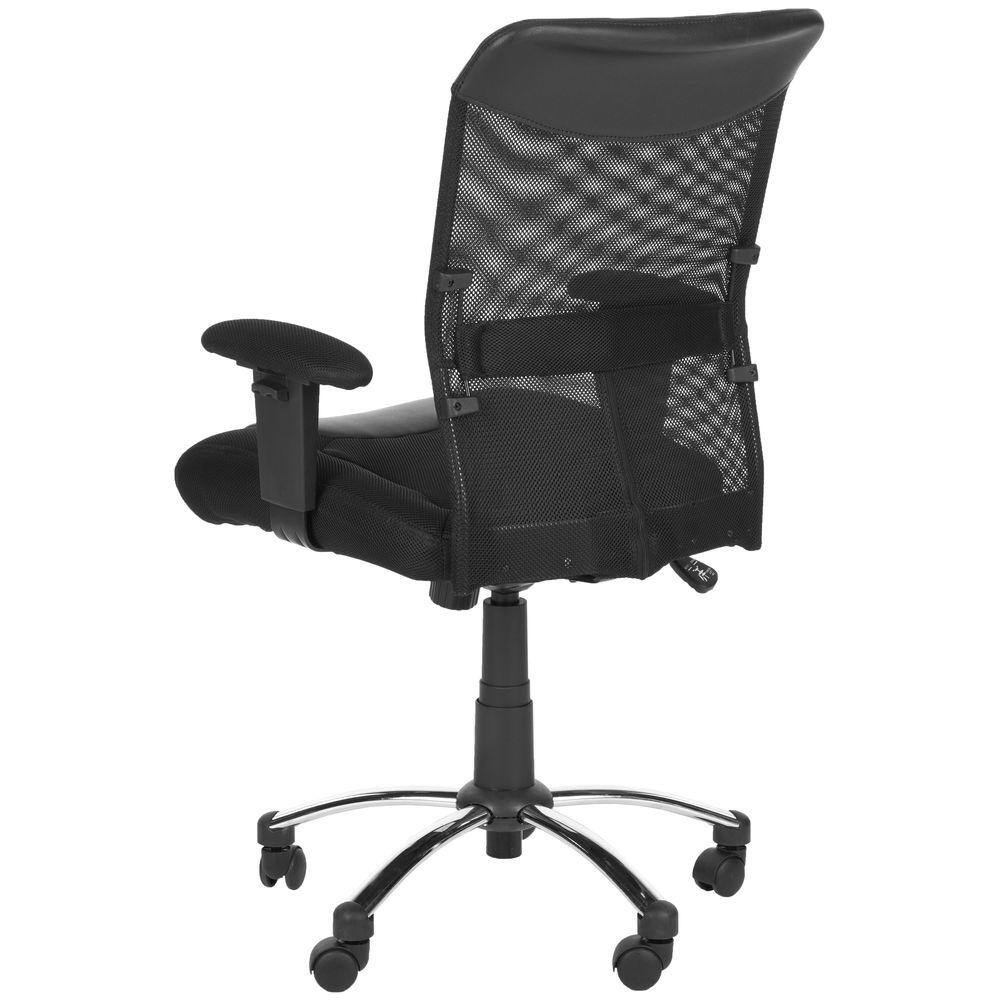 Transitional Black Mesh and Vegan Leather Swivel Desk Chair with Adjustable Arms