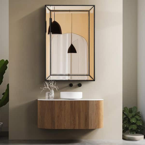 Head West 36 in. x 24 in. Black Metro Beaded Glass Framed Vanity Mirror