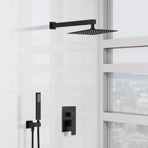 Single Handle 1-Spray Rain Shower Faucet 1.8 GPM with 12 in. Square Waterfall Shower Head in Matte Black